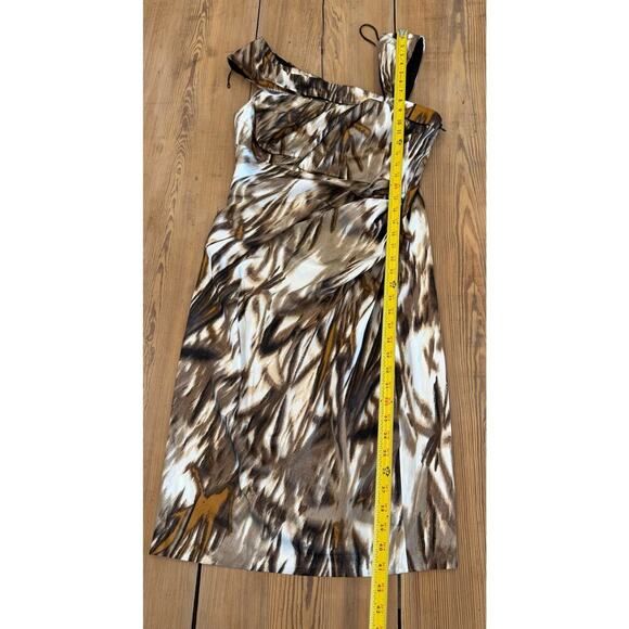 NWT Maggy London Brown Tan Cream Asymmetrical Neckline Cocktail Dress 14 - Picture 3 of 8